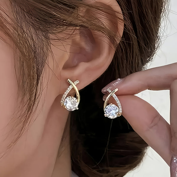 Hope - Golden Cross Zirconia Stud Earrings