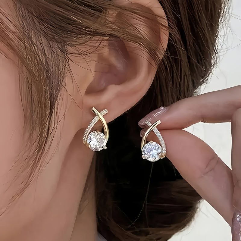 Hope - Golden Cross Zirconia Stud Earrings