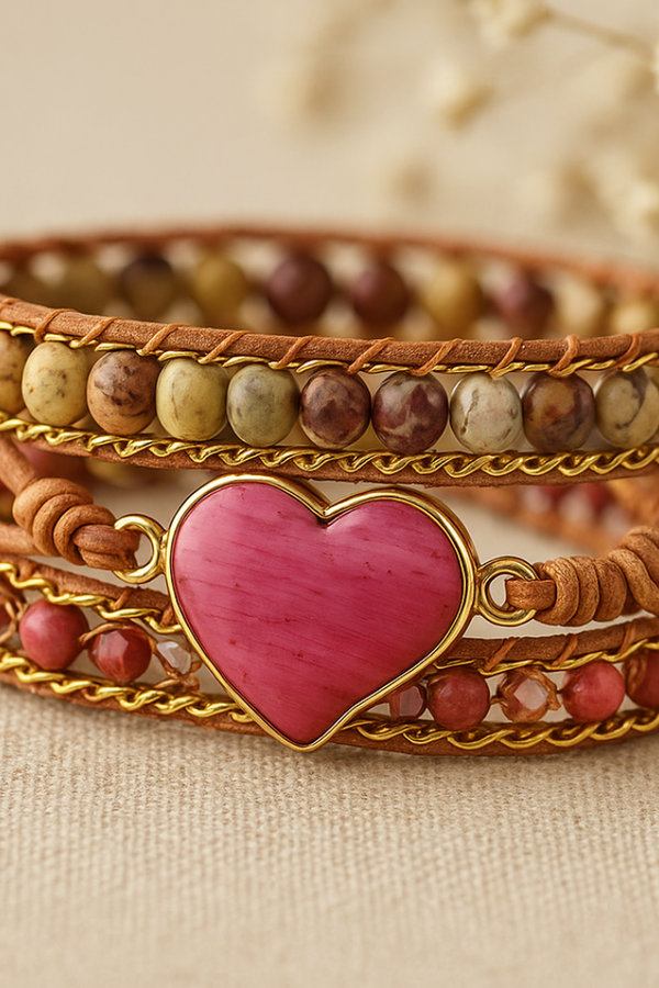 Handcrafted Rhodonite Love Wrap Bracelet