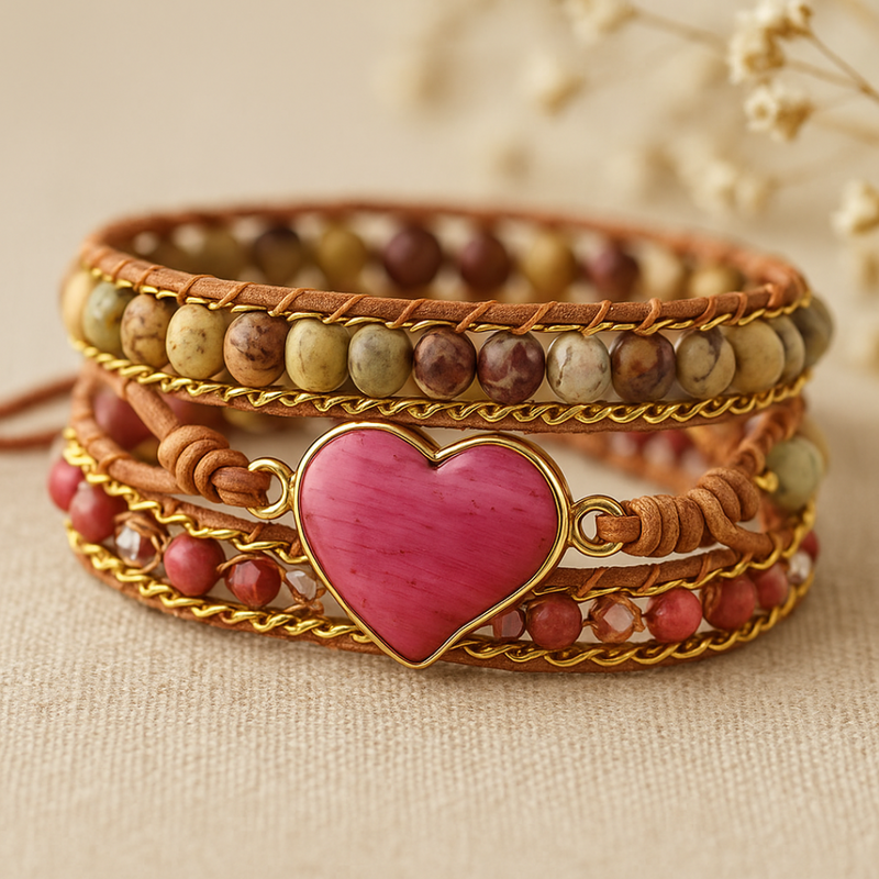 Handcrafted Rhodonite Love Wrap Bracelet
