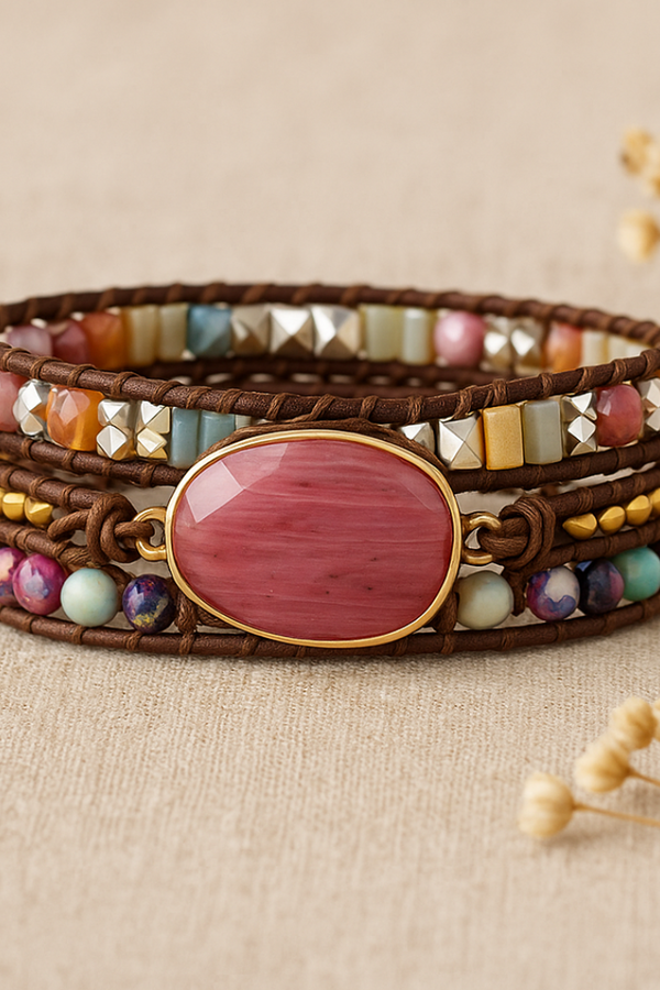 Wrap Bracelet Featuring Rhodonite and Jasper