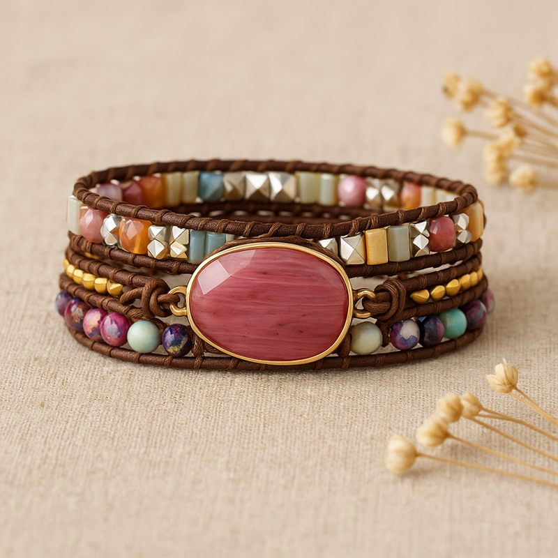 Wrap Bracelet Featuring Rhodonite and Jasper