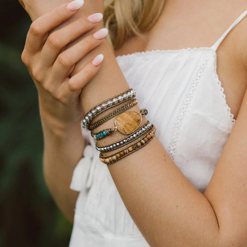 Artisan Crafted Natural Jasper Wrap Bracelet