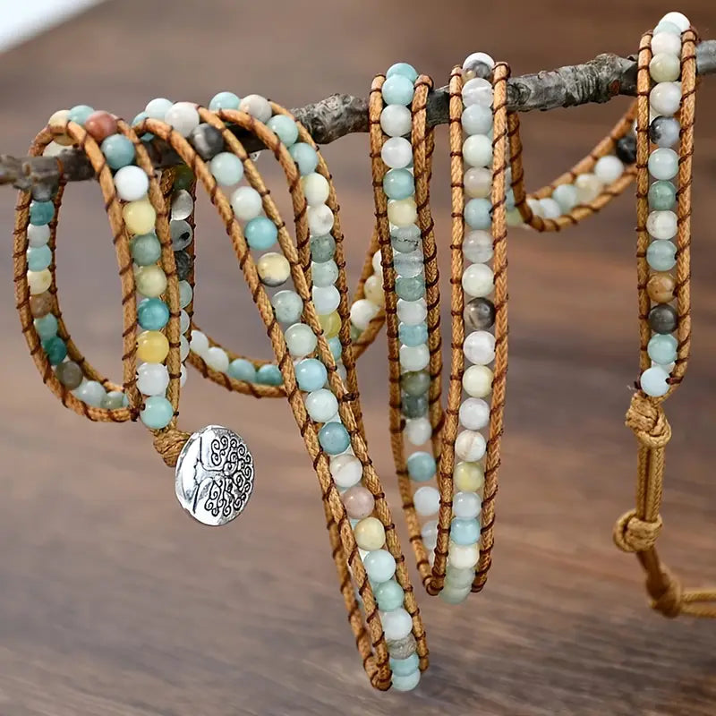 Amazonite Wrap Bracelet with Tree of Life Design