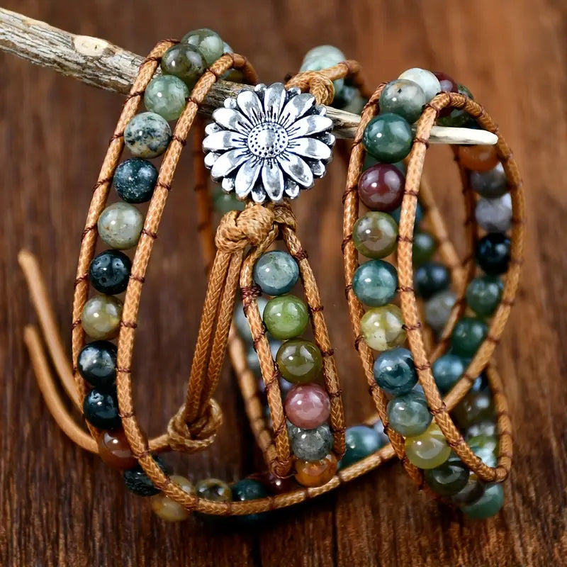 Flower Harmony Bracelet with Green Agate