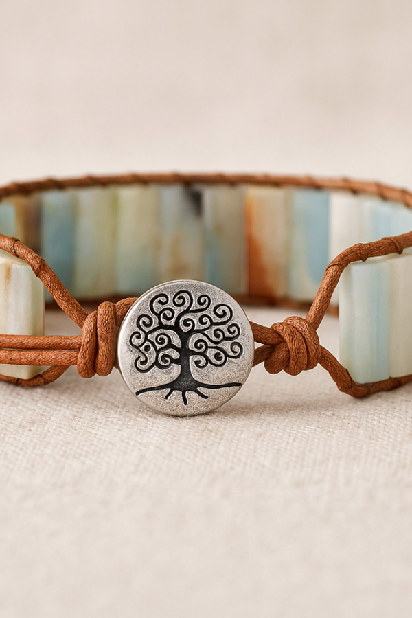 Leather Bracelet with Tree of Life Design