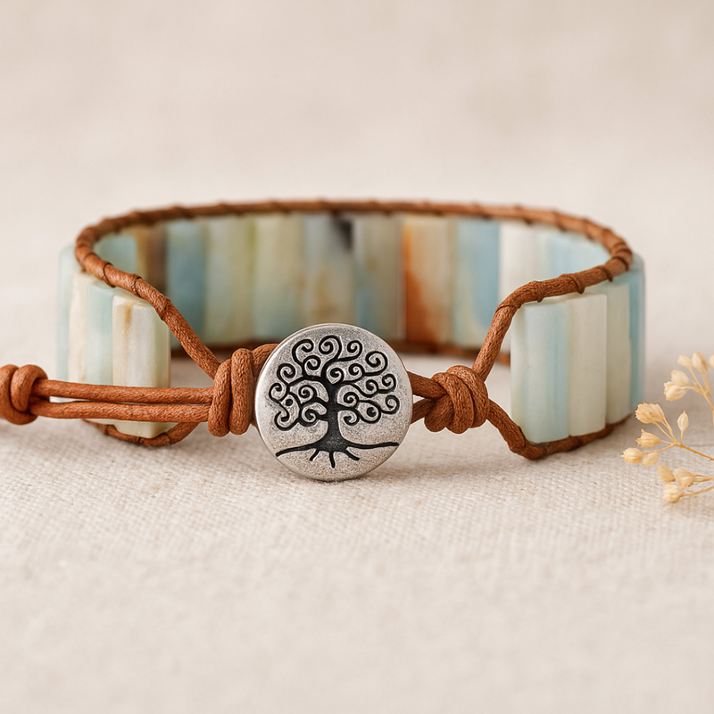 Leather Bracelet with Tree of Life Design