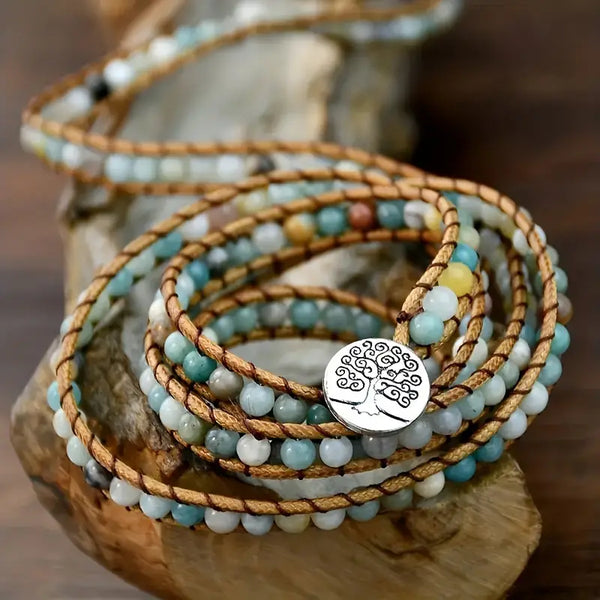 Amazonite Wrap Bracelet with Tree of Life Design