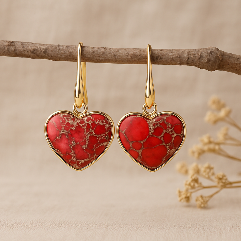 Jasper Heart-Shaped Drop Earrings