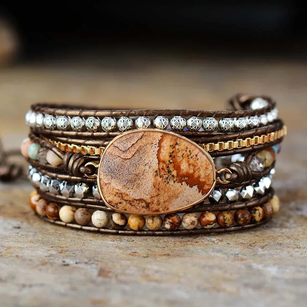 Artisan Crafted Natural Jasper Wrap Bracelet