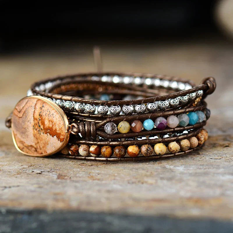 Artisan Crafted Natural Jasper Wrap Bracelet