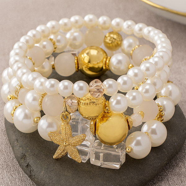 Starfish Bracelet Set with Golden Pearls