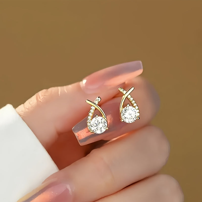 Hope - Golden Cross Zirconia Stud Earrings