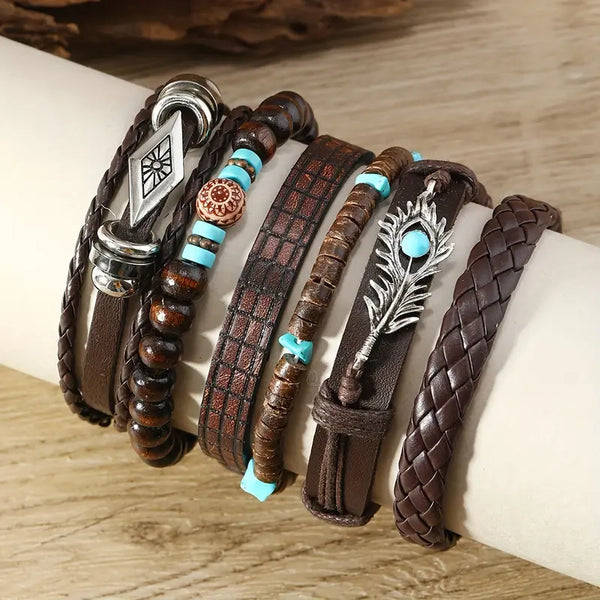 Bohemian Leather and Beaded Bracelet Collection