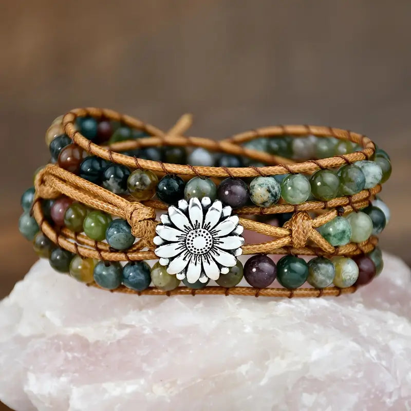 Flower Harmony Bracelet with Green Agate