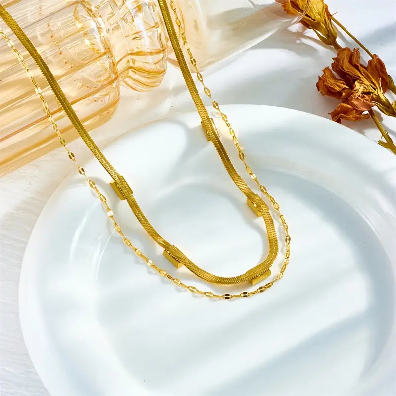 Sorella Gem - Gold Double-Layer Retro Necklace by