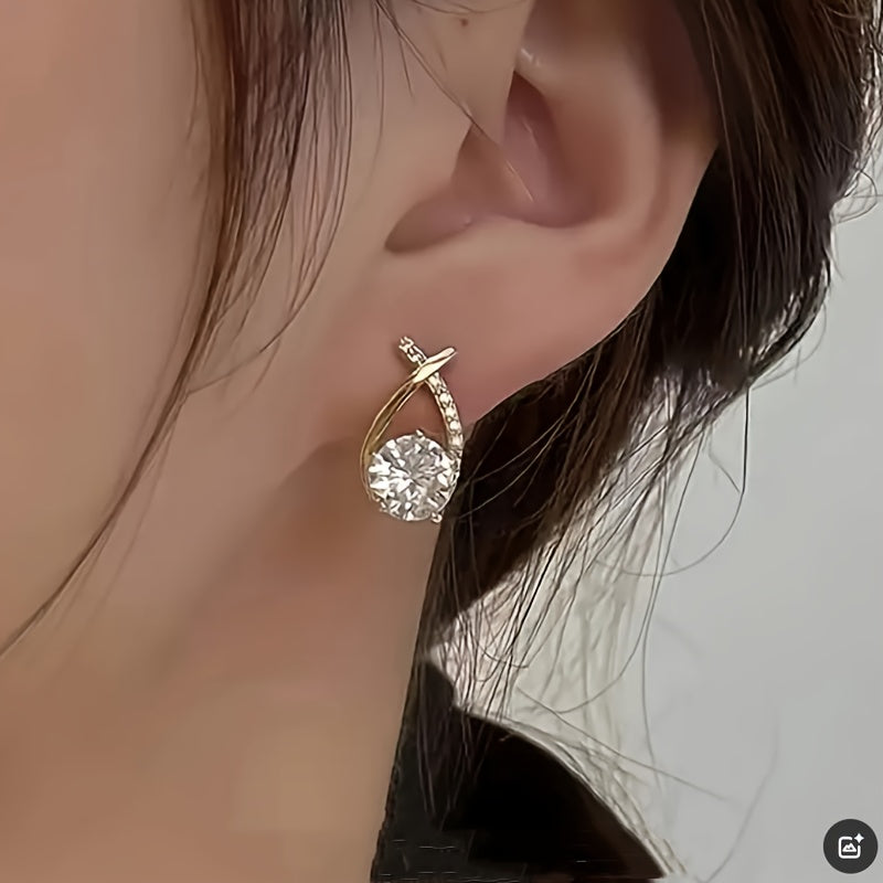 Hope - Golden Cross Zirconia Stud Earrings