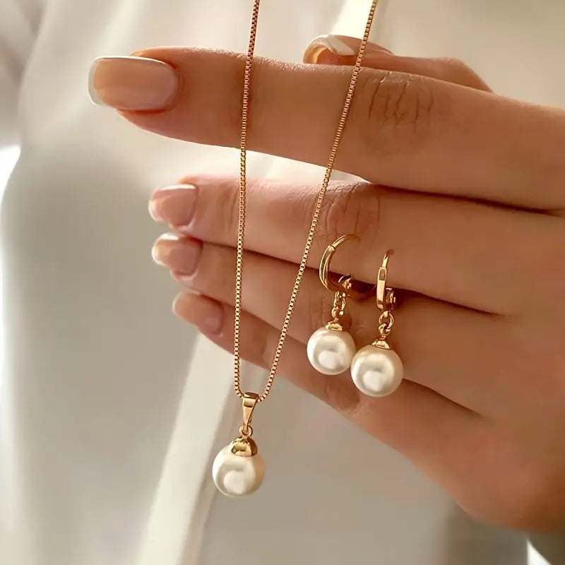 Elegant Gold Pearl Jewelry Set - Golden Grace Collection