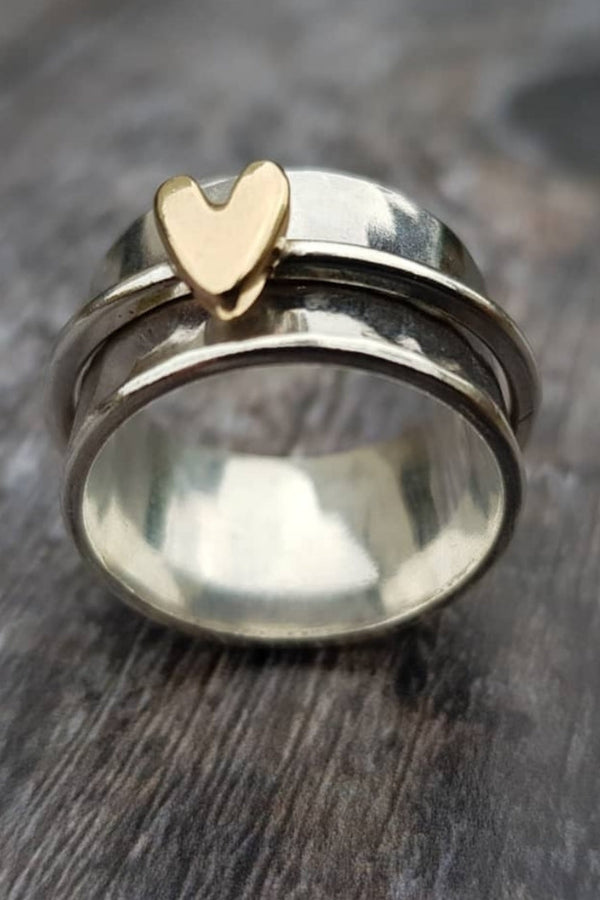 Holly - Silver Ring with a Golden Heart