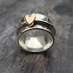 Charlotte  - Silver Ring with Golden Heart Accent