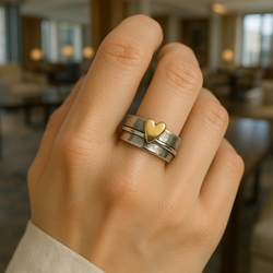 Mely - Silver Ring with Golden Heart Accent