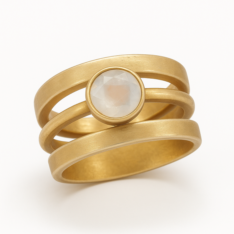 Caitlin - Retro Gold Ring with Inlaid Moonstone
