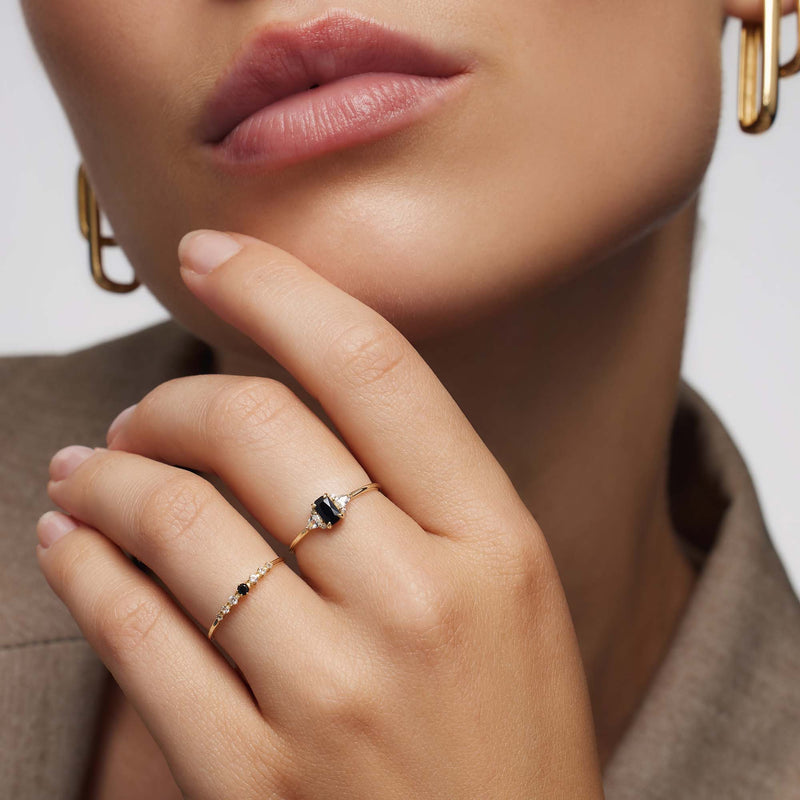 Nova - Gold Baguette Ring with Black Spinel