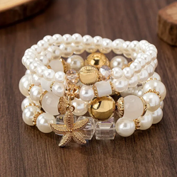 Starfish Bracelet Set with Golden Pearls