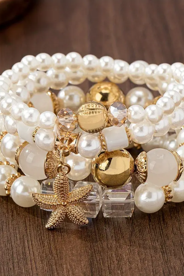 Starfish Bracelet Set with Golden Pearls
