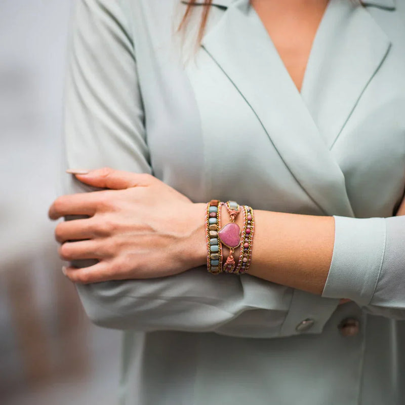 Handcrafted Rhodonite Love Wrap Bracelet