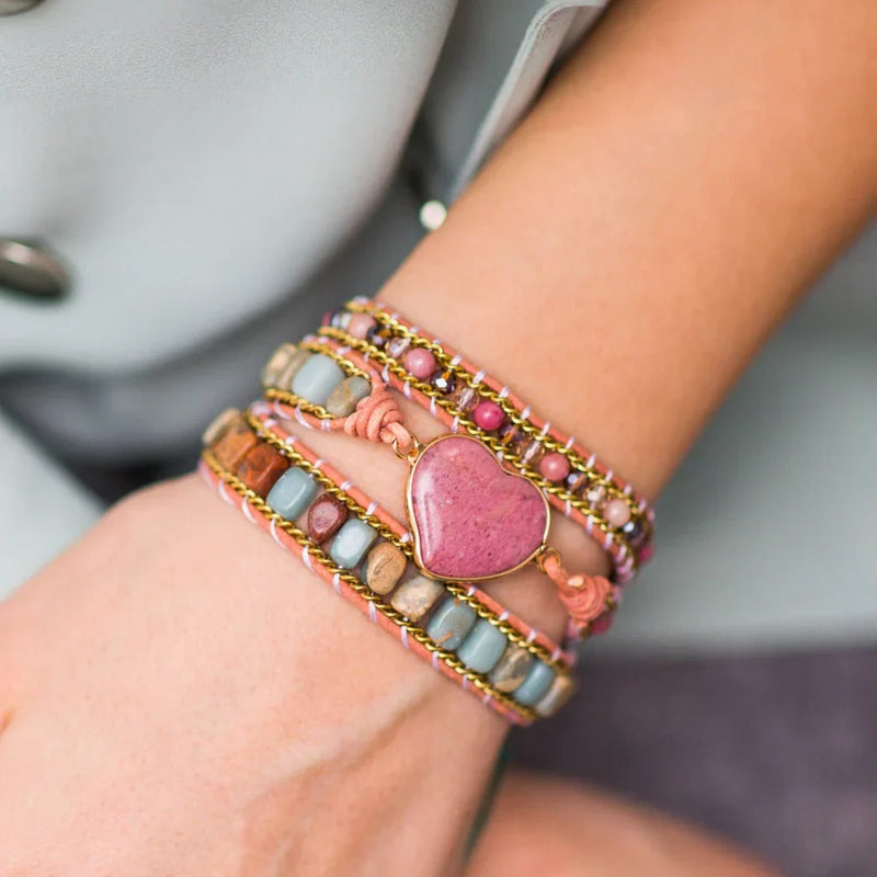 Handcrafted Rhodonite Love Wrap Bracelet