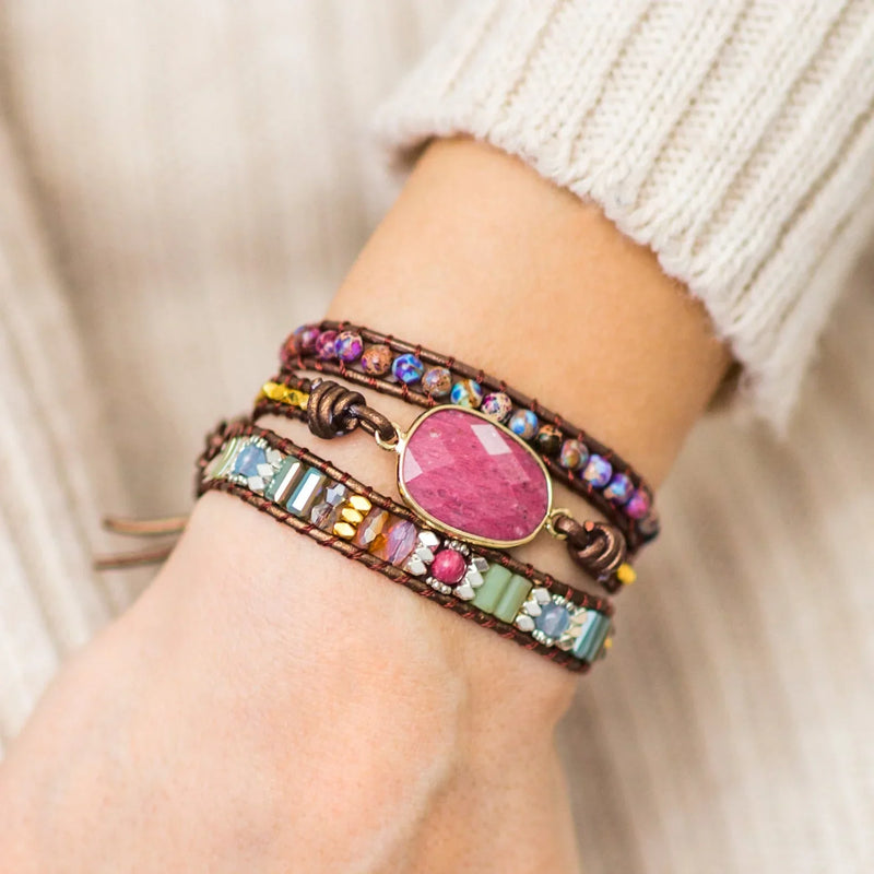 Wrap Bracelet Featuring Rhodonite and Jasper
