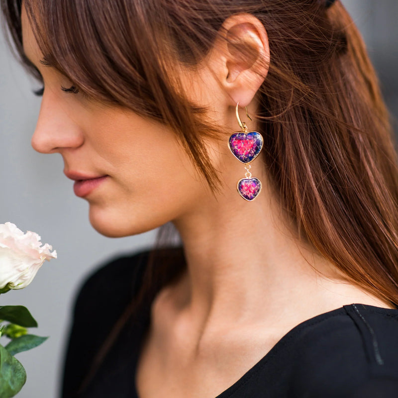 Double Heart Drop Earrings