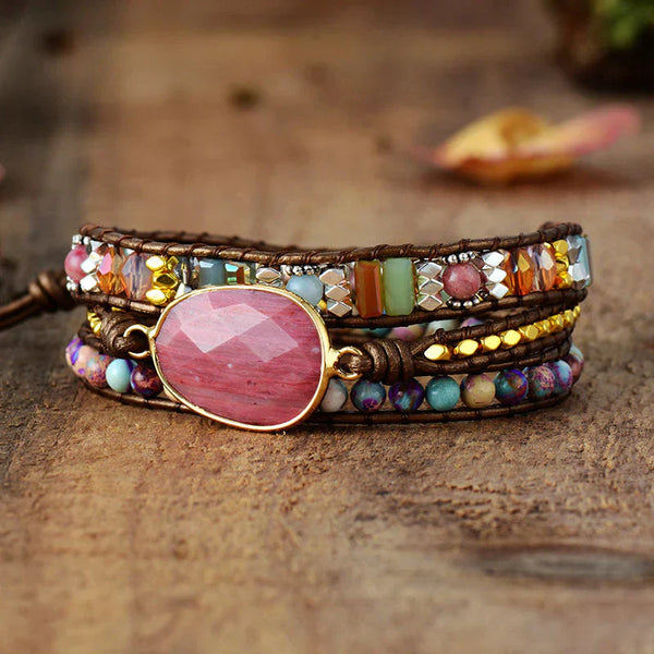 Wrap Bracelet Featuring Rhodonite and Jasper