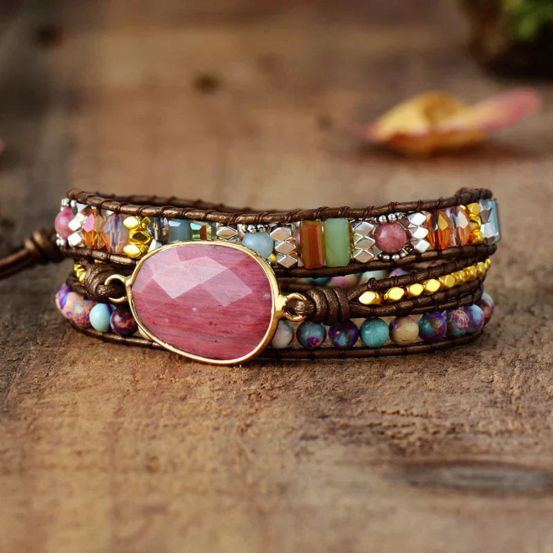 Wrap Bracelet Featuring Rhodonite and Jasper