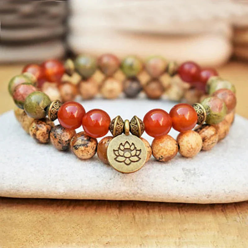 Jasper and Carnelian Beaded Mala Bracelets