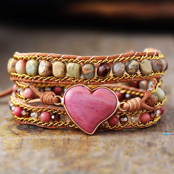 Handcrafted Rhodonite Love Wrap Bracelet