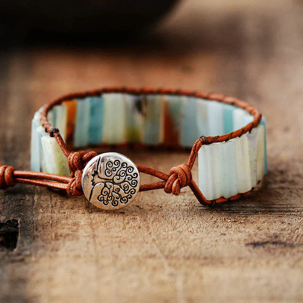 Leather Bracelet with Tree of Life Design