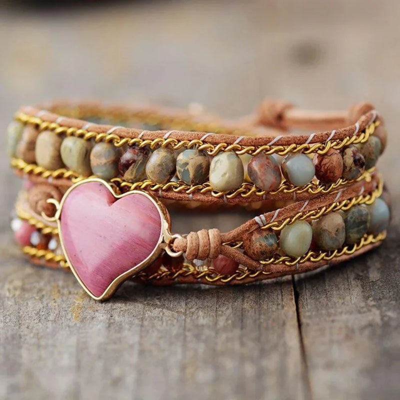 Handcrafted Rhodonite Love Wrap Bracelet