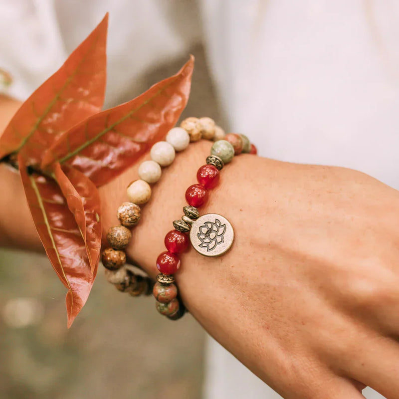 Jasper and Carnelian Beaded Mala Bracelets