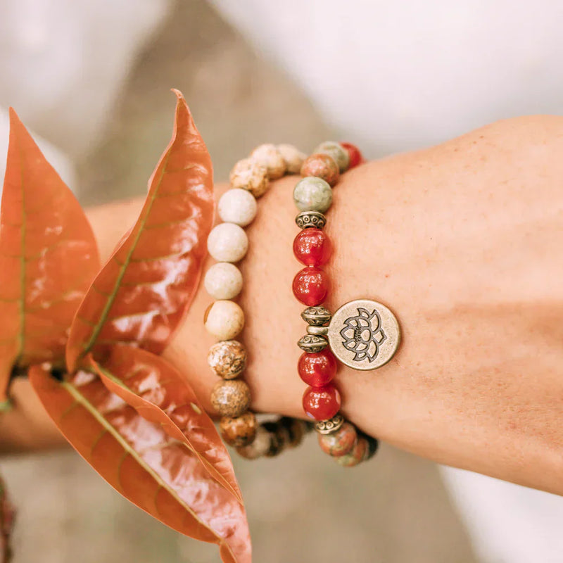 Jasper and Carnelian Beaded Mala Bracelets