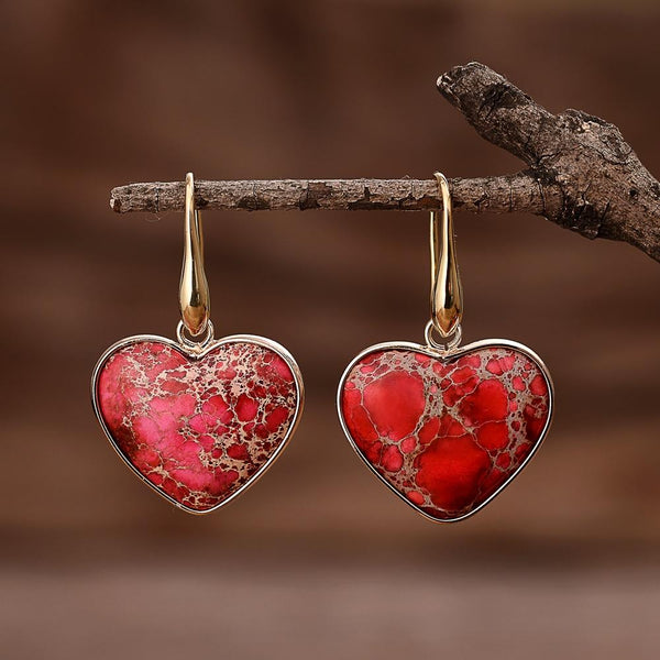Jasper Heart-Shaped Drop Earrings