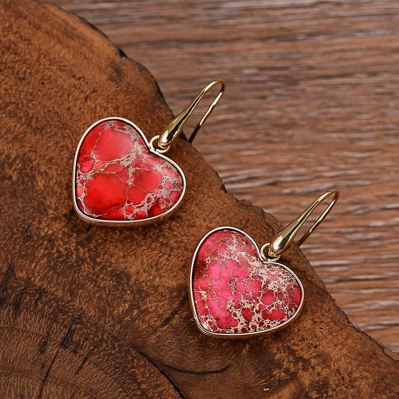 Jasper Heart-Shaped Drop Earrings