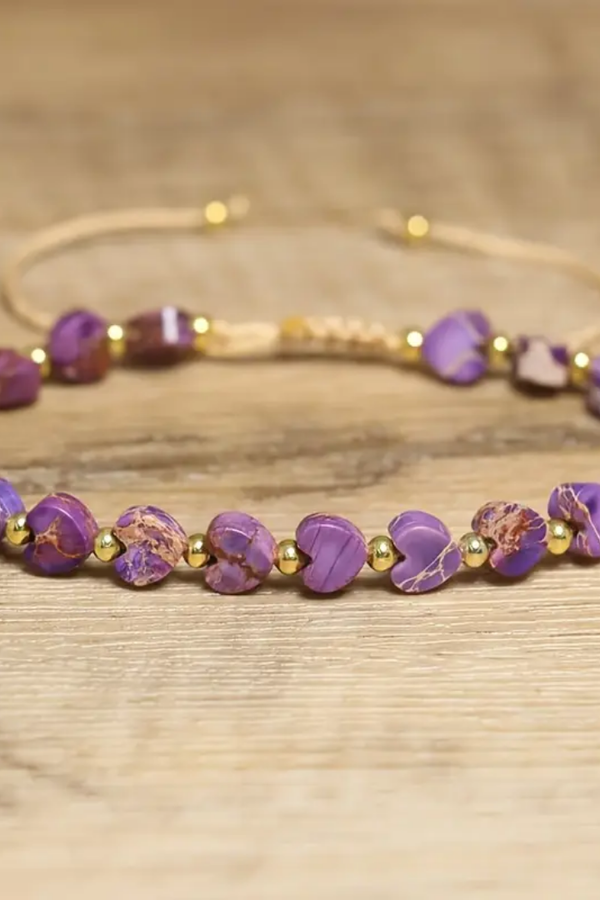 Heart-Shaped Purple Jasper Healing Bracelet