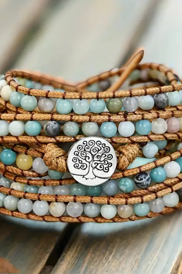 Amazonite Wrap Bracelet with Tree of Life Design