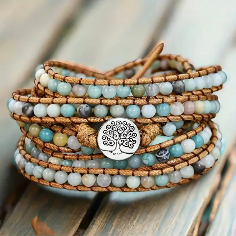 Amazonite Wrap Bracelet with Tree of Life Design