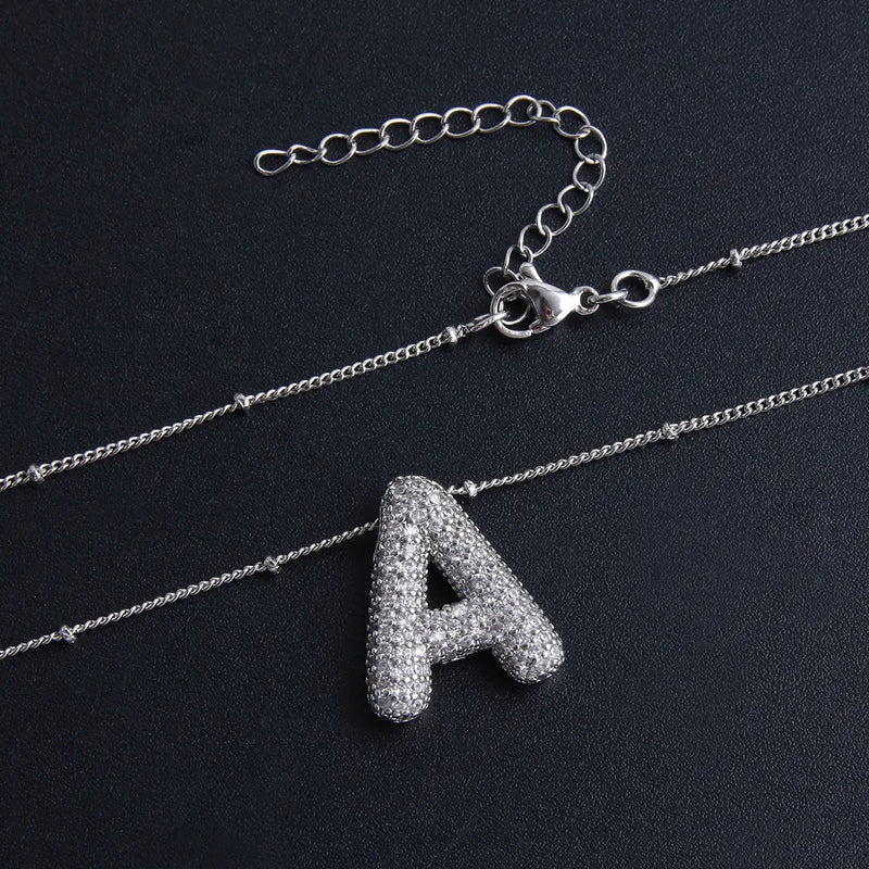 White Gold Bubble Letter Initial Necklace Set