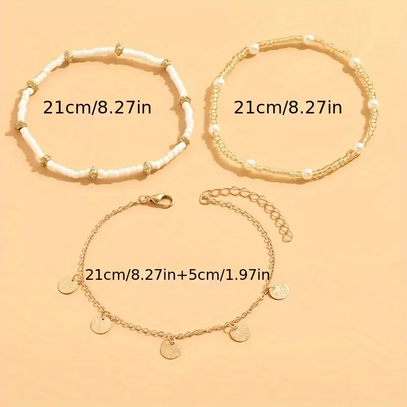 Gold Coastal Charm 3-Piece Layered Anklet Set
