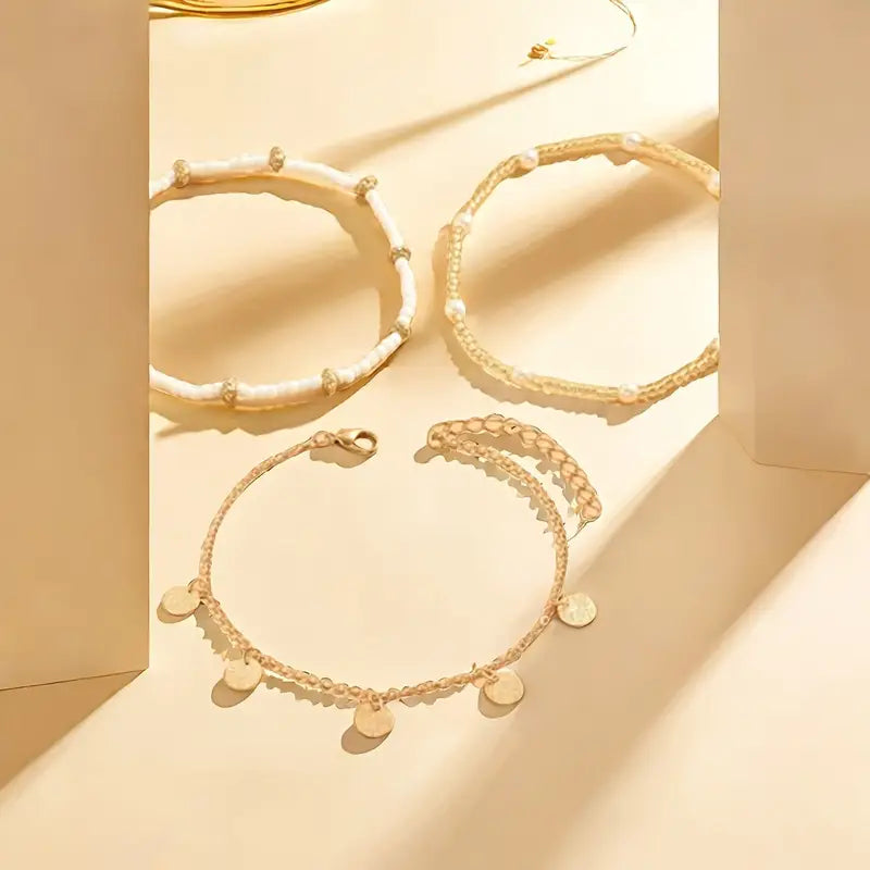 Gold Coastal Charm 3-Piece Layered Anklet Set