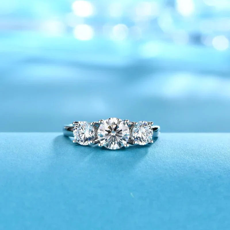 Clare - Triple Stone Ring in White Gold